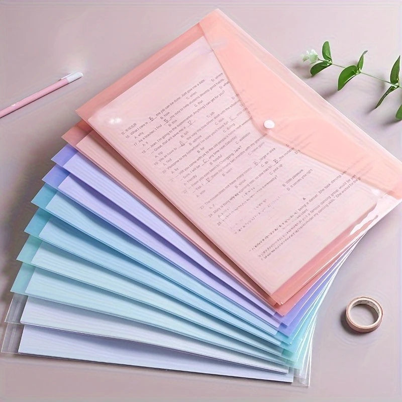 10pcs A4 Transparent Plastic File Folders, Waterproof PP Document Storage Bags - For Student Test Papers & Office Organization