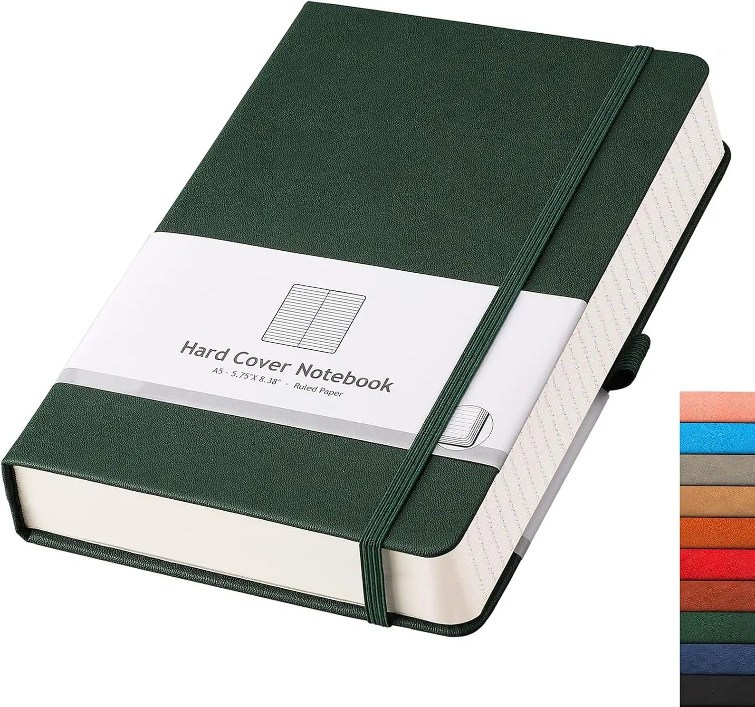 Lined Journal Notebook - 320 Pages, A5 Size, Leather Hardcover, Green, for Writing and Gifts