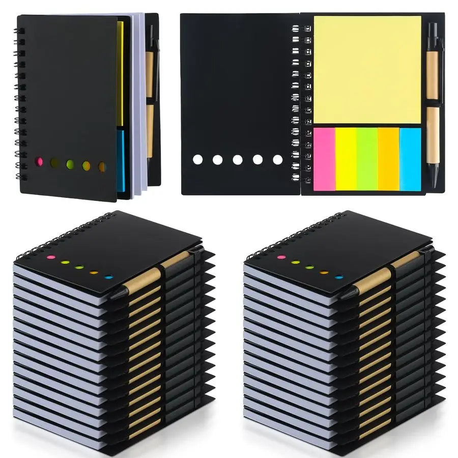 30 Pack Lined Spiral Notebook Small Notepad and Pen Set Steno Pads Lined Notepad Black Pocket Notebook for Business Office Schoo